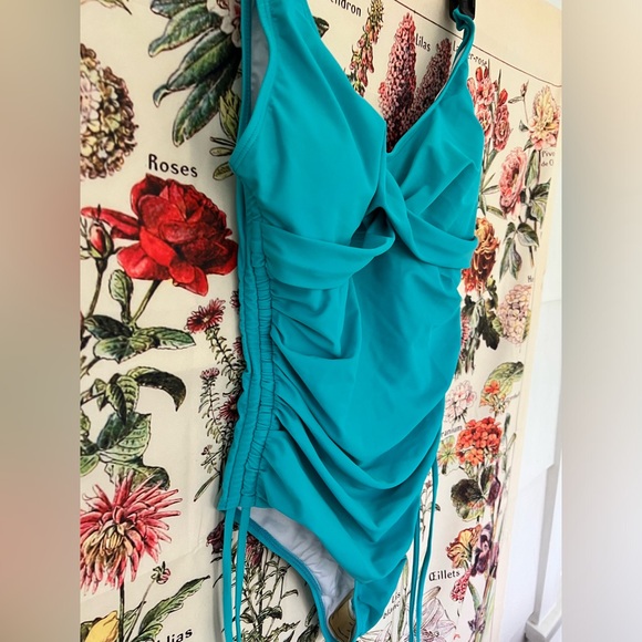 COPY - Beachsissi one piece teal swimsuit. NWT. Size L. Gathered sides with tie… - Picture 3 of 9